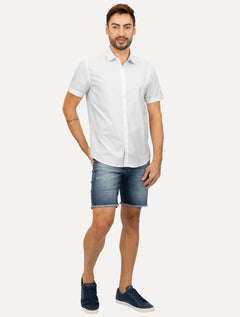 Camisa Aramis Masculina Manga Curta Slim Stretch Tricoline Branca