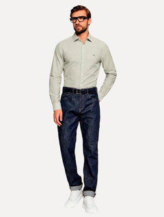 Camisa Tommy Hilfiger Masculina Slim Striped Stretch Verde