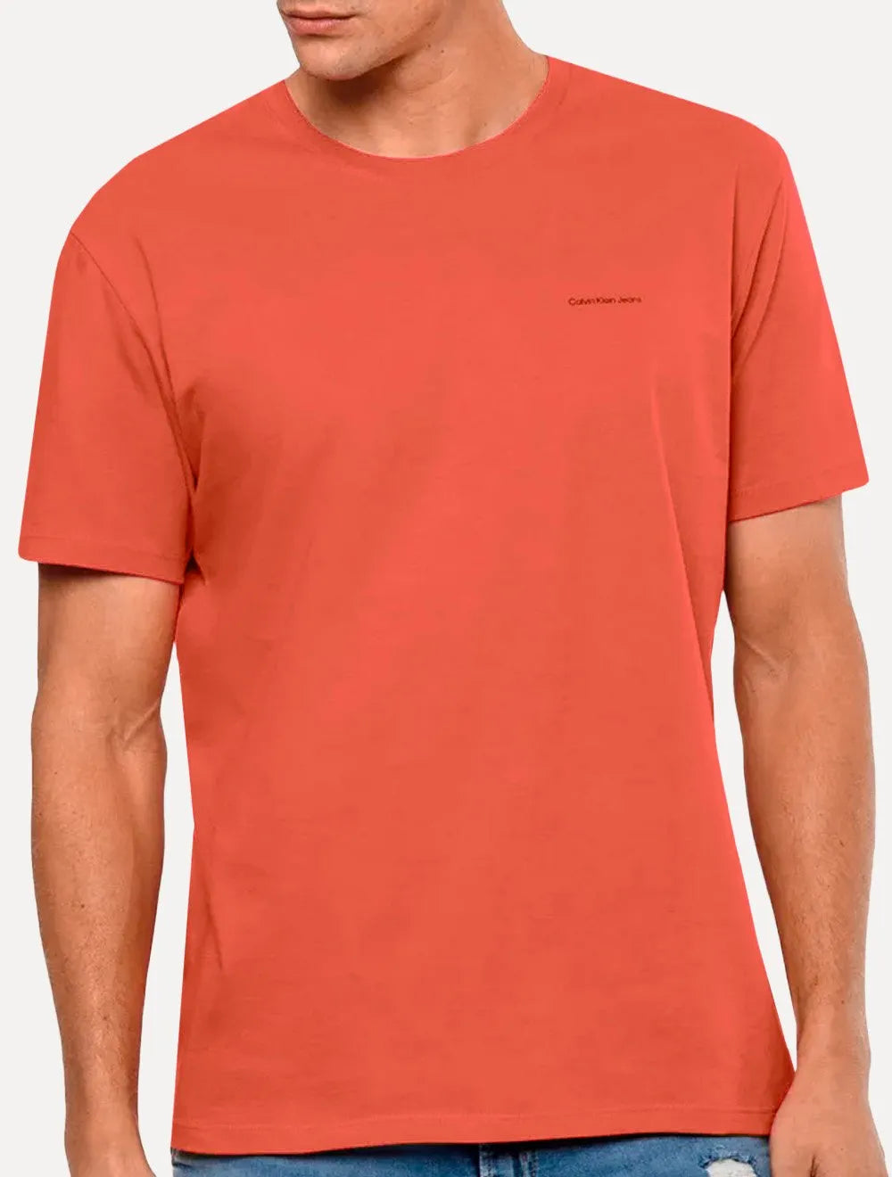 Camiseta Calvin Klein Jeans Masculina Dark New Logo Laranja Escuro