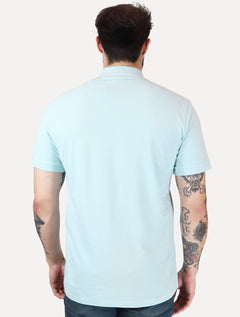 Polo Guess Masculina Piquet Silk Linear Light Friso Azul Claro