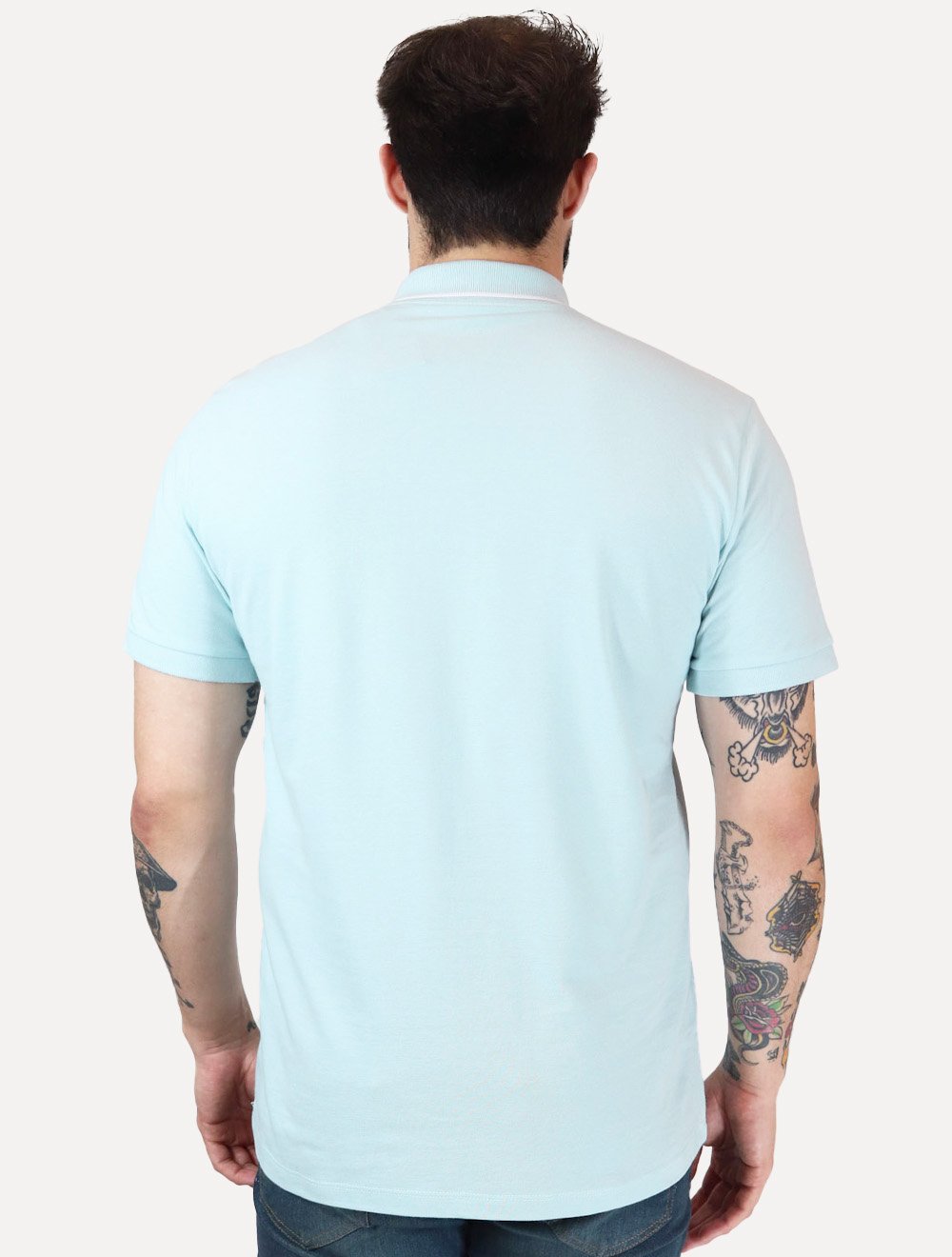 Polo Guess Masculina Piquet Silk Linear Light Friso Azul Claro
