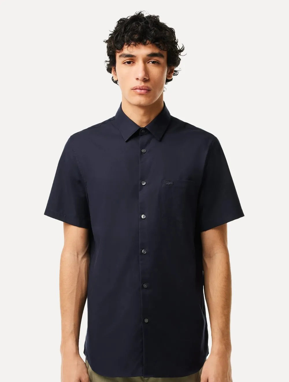 Camisa Lacoste Masculina Manga Curta Regular Solid Pocket Azul Marinho