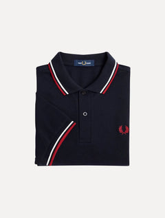 Polo Fred Perry Masculina Piquet Regular Burnt Twin Tipped Azul Marinho