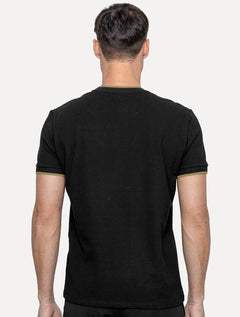 Camiseta K&J Black Masculina Premium Piquet Slim Brown Gola Sport Preta