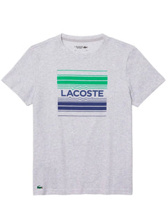 Camiseta Lacoste Masculina Jersey Sport Lines Logo Graphic Cinza Mescla