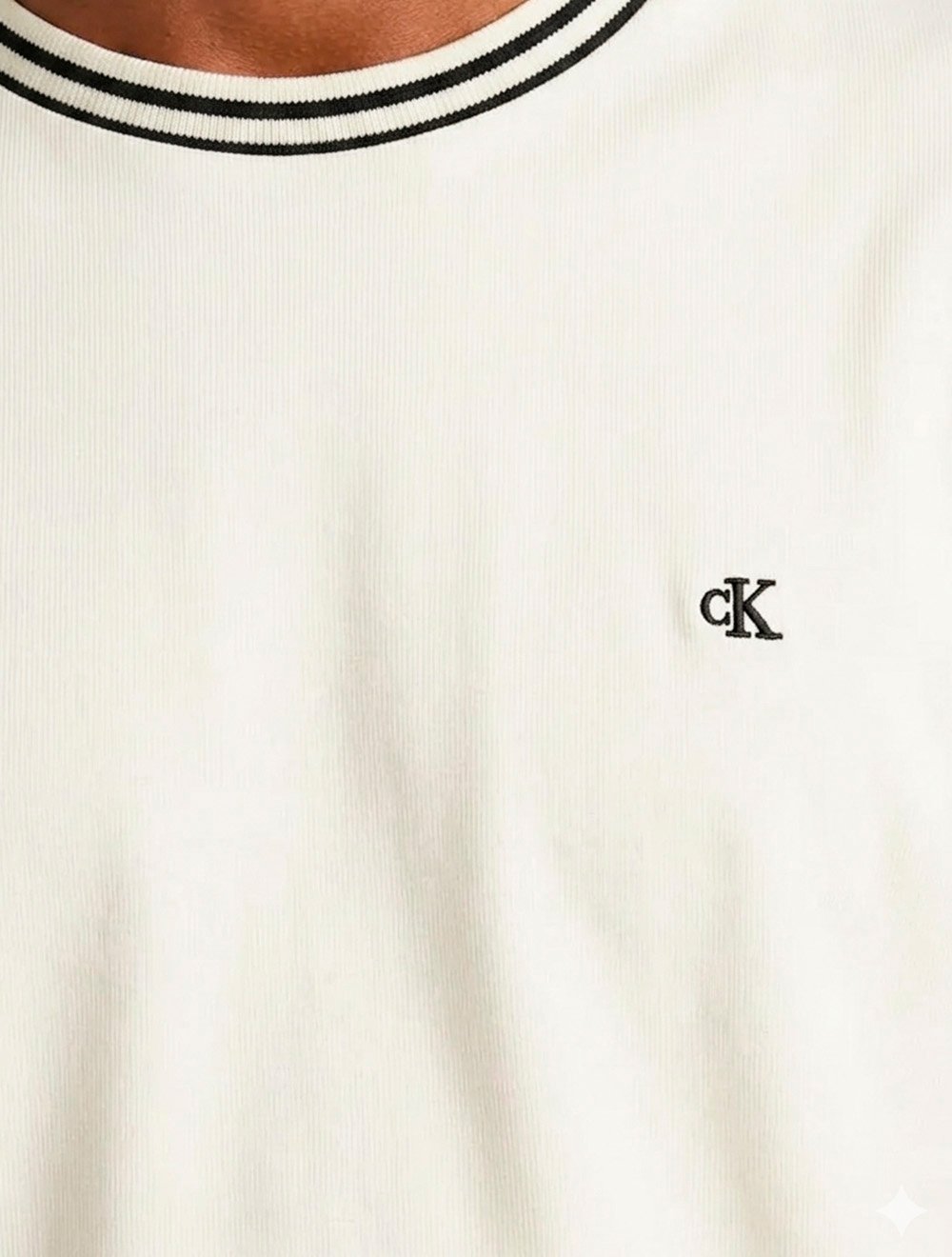 Camiseta Calvin Klein Masculina Cotton Friso Gola CK Logo Bordado Off White