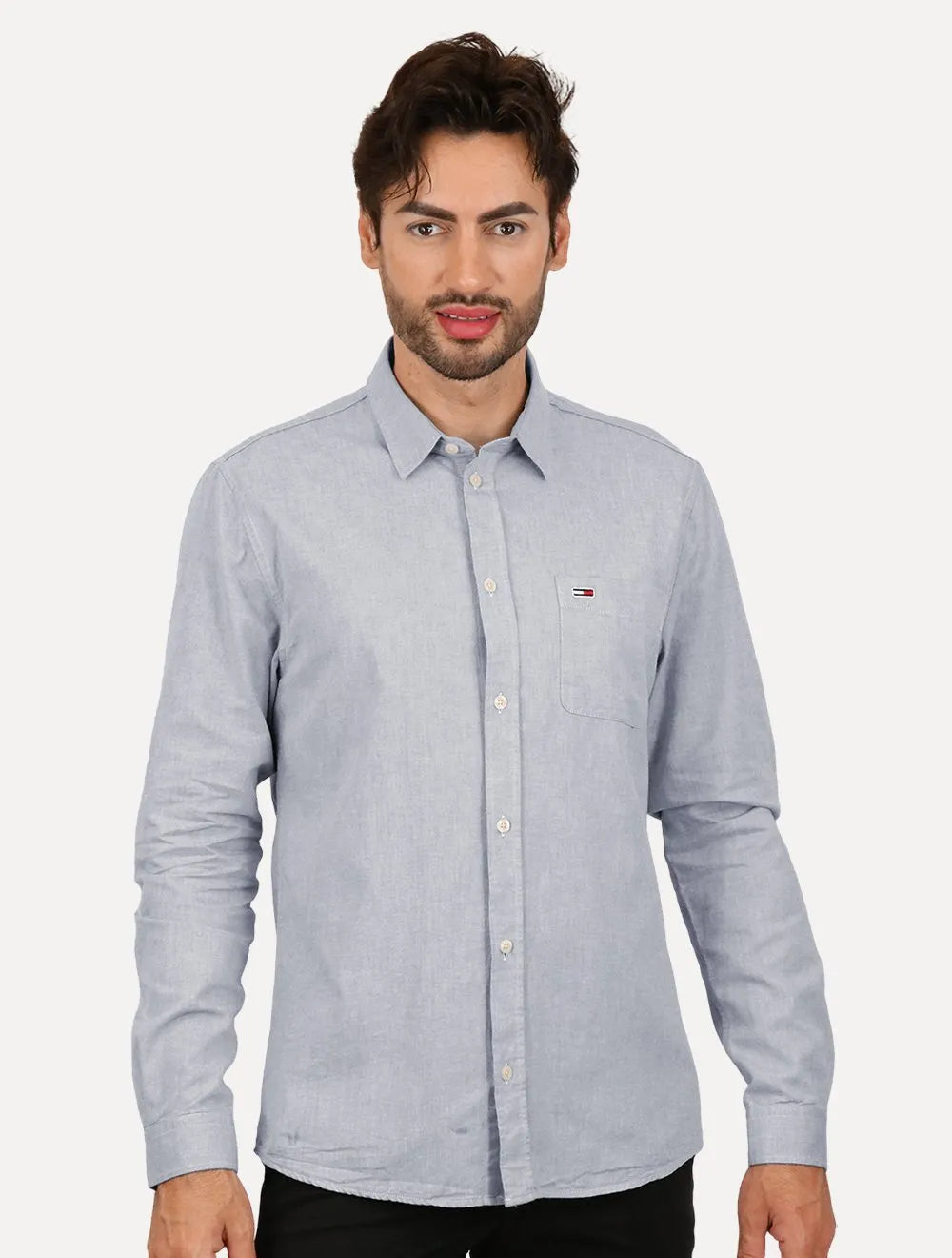 Camisa Tommy Jeans Masculina Regular Classic Oxford Pocket Azul Escuro
