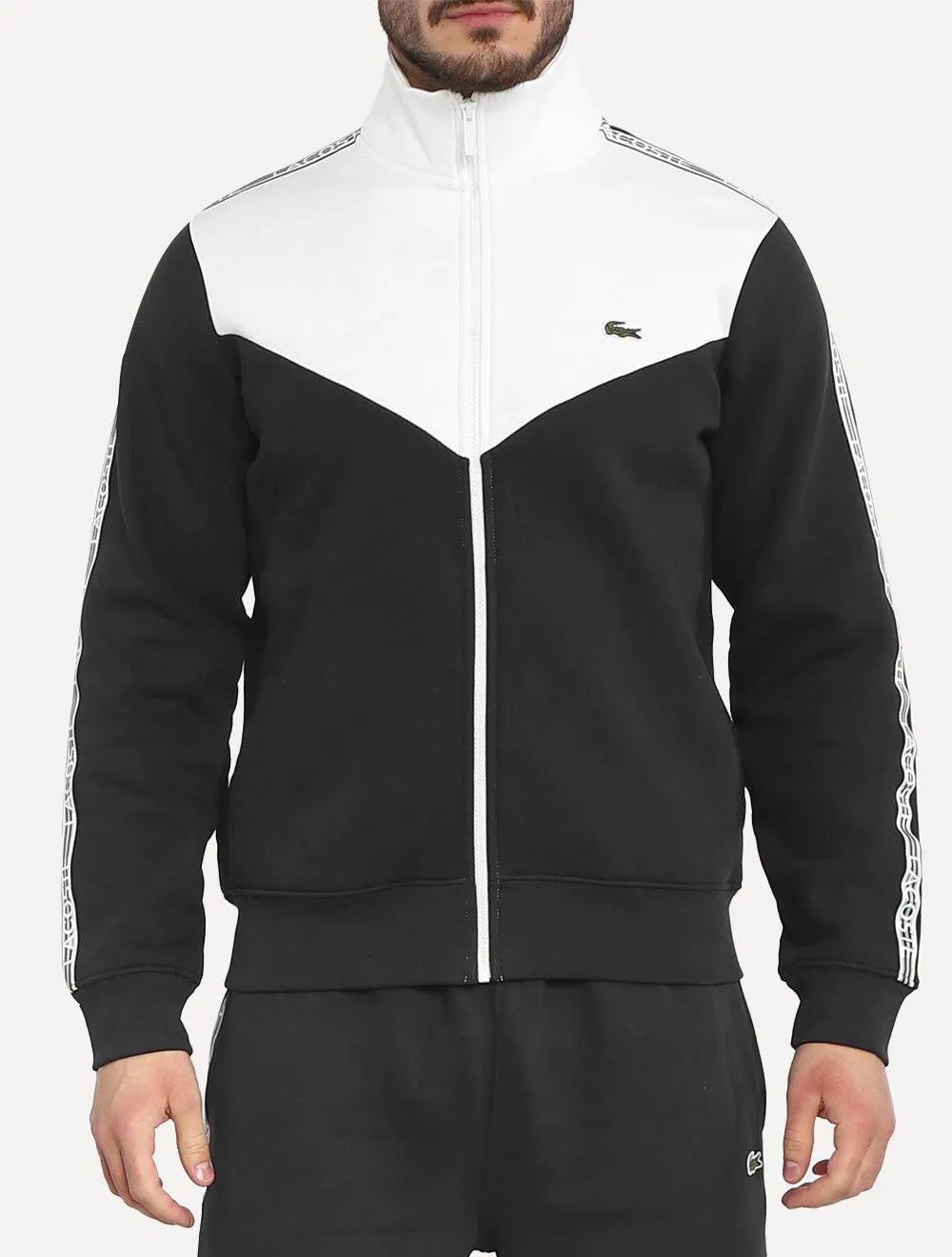 Moletom Lacoste Masculino Recorte Full-Zip Sash Striped Preto/Branco