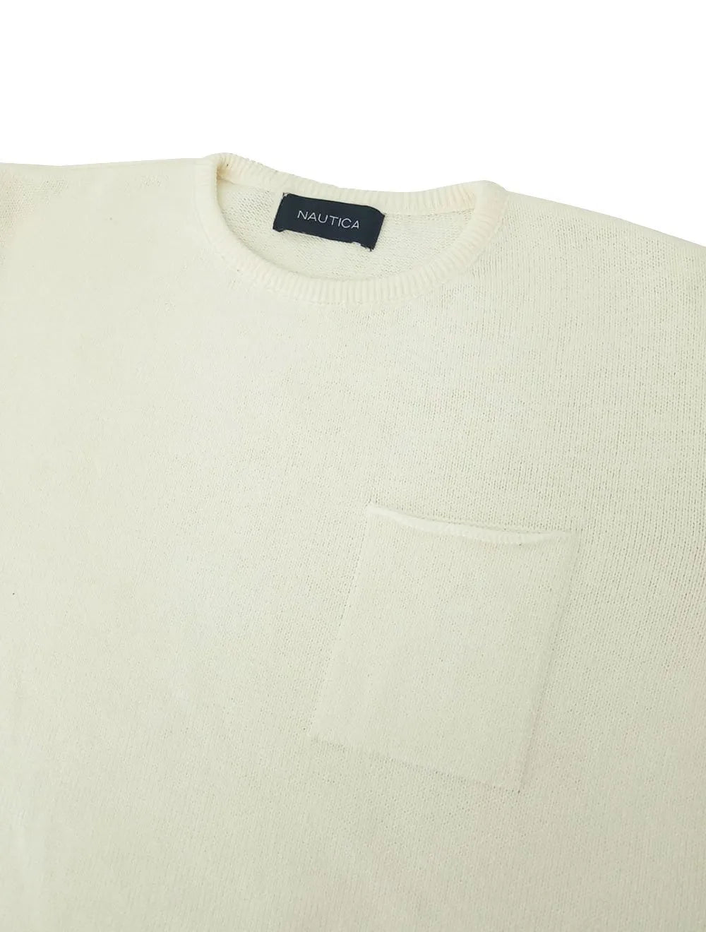 Blusa Nautica Masculina Tricot Sweater Cotton Pocket Off-White