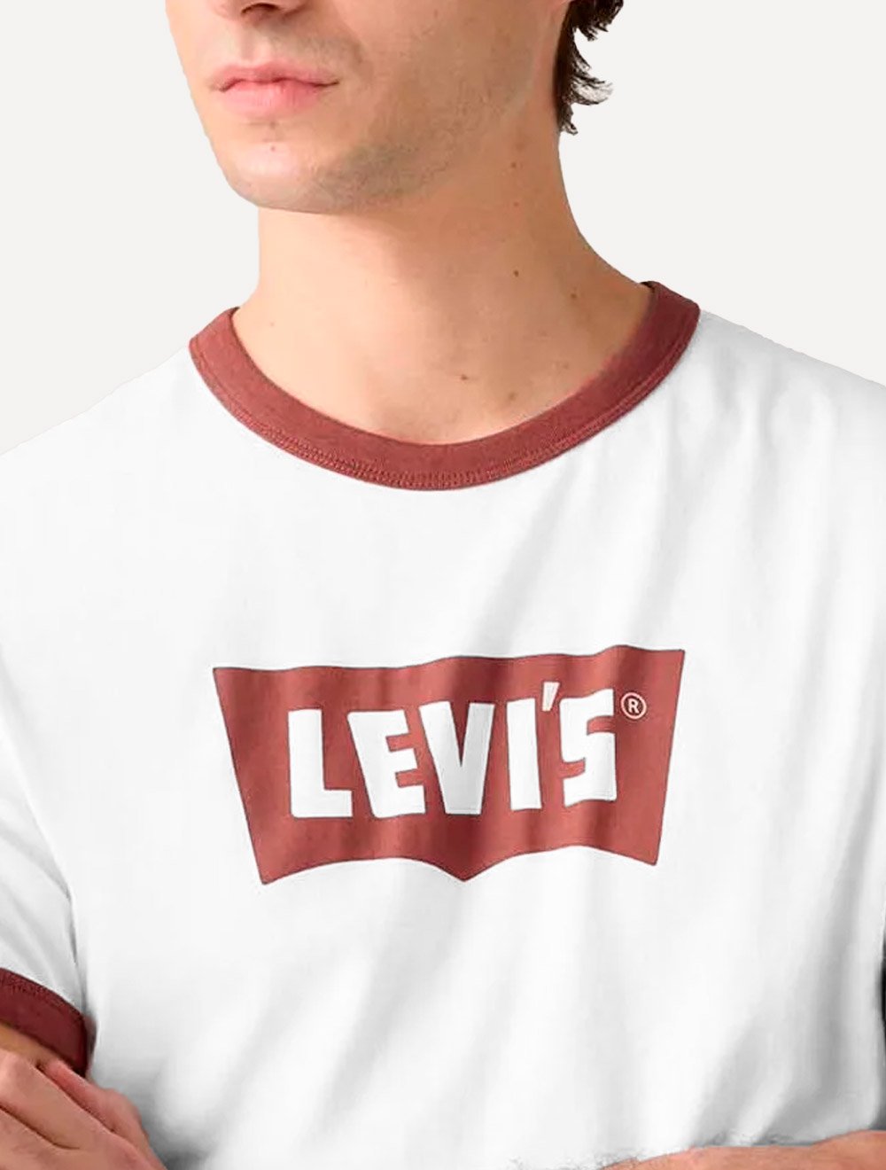 Camiseta Levis Masculina Standard  Ringer Vermelho Branco