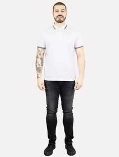Polo Colcci Masculina Piquet Detalhe Listras Branca