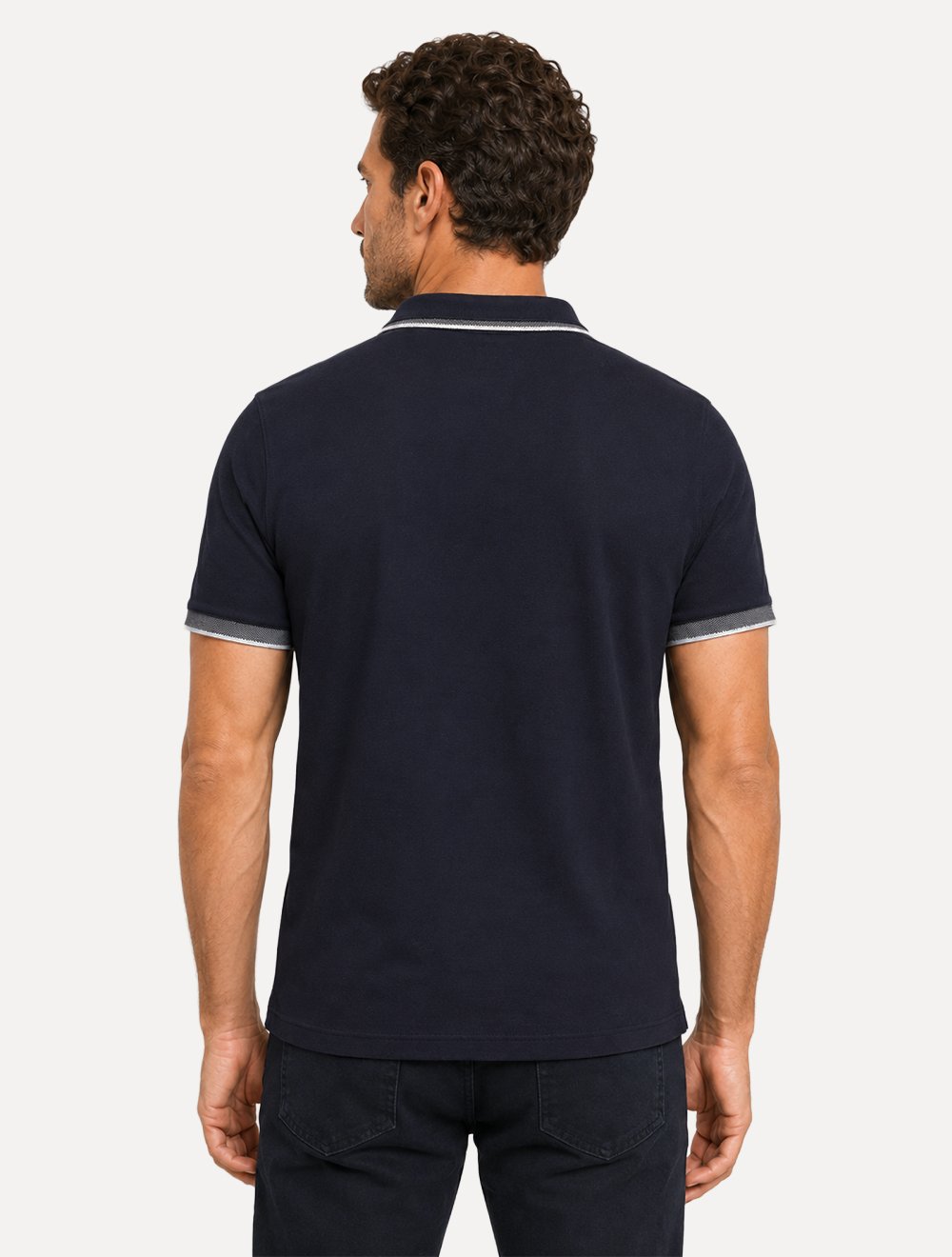 Polo Dudalina Masculina Malha Gola Friso Binada Azul Marinho