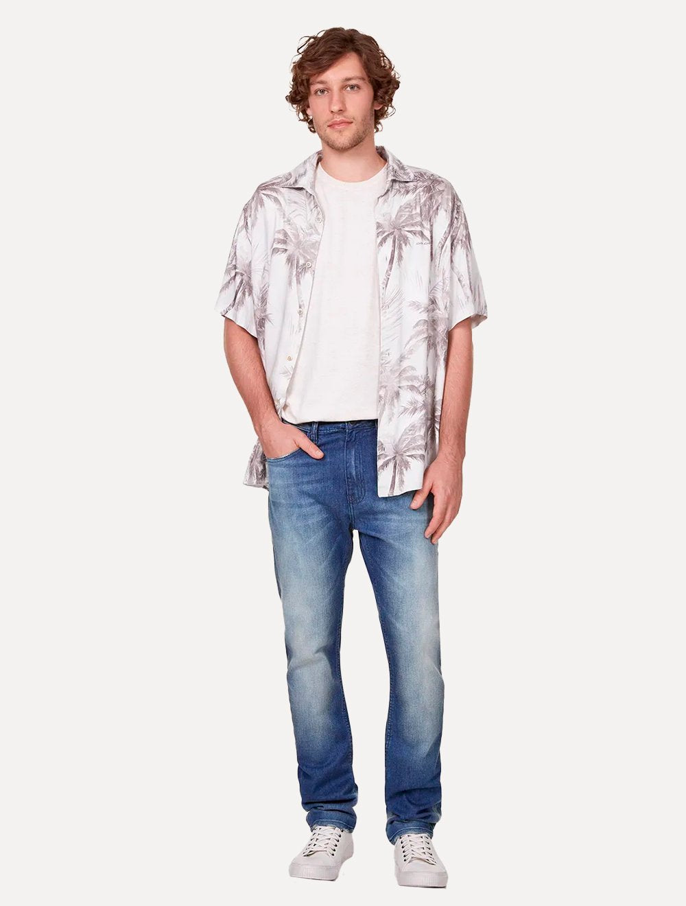Camiseta John John Masculina Regular Flower Logo Mescla Off-White