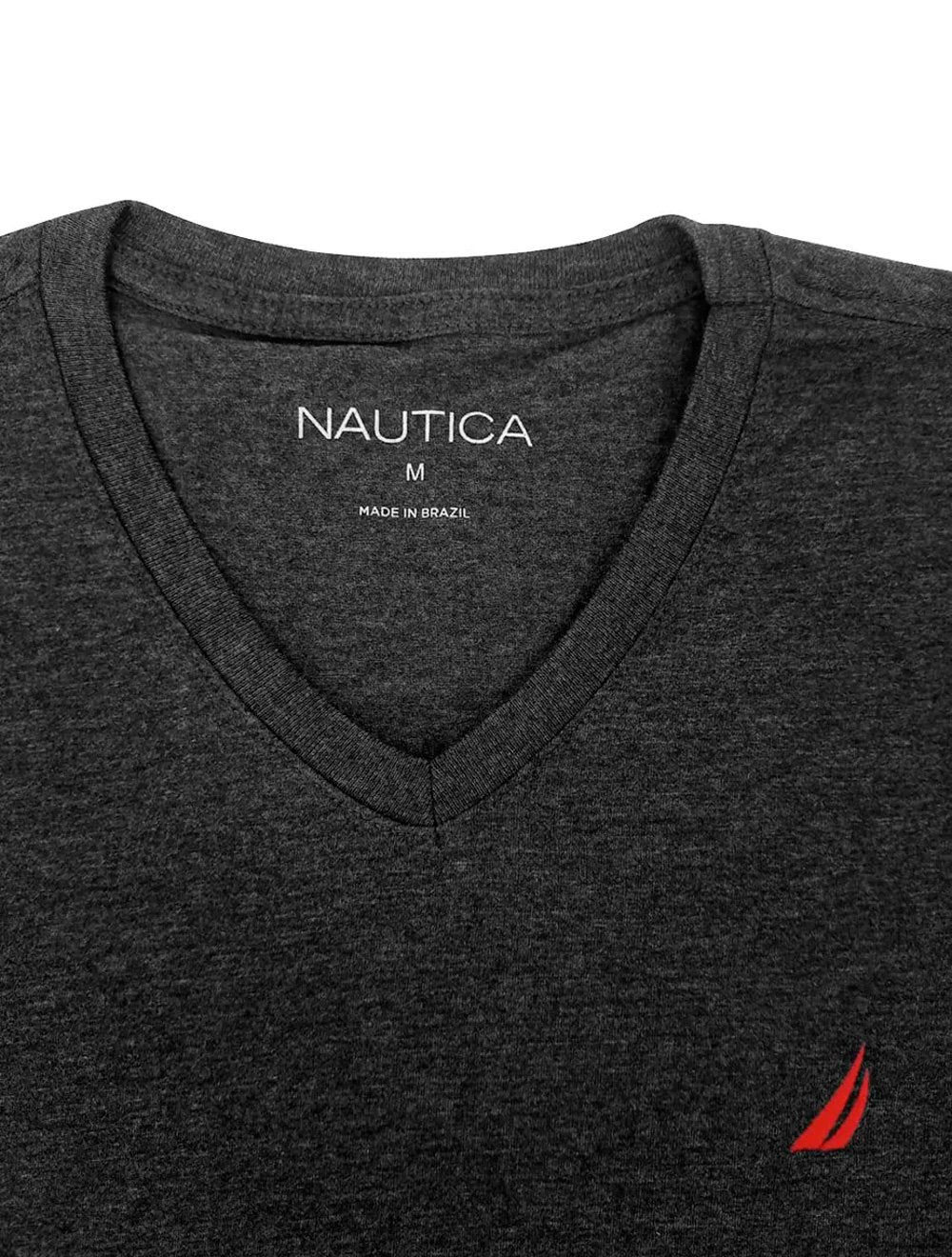 Camiseta Nautica Masculina Solid V-Neck Red Icon Chumbo Mescla