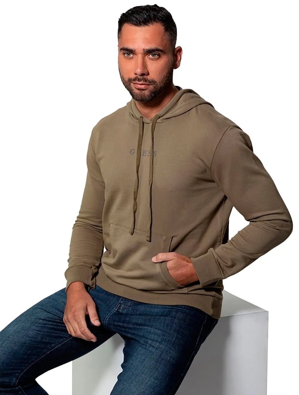 Moletom Guess Masculino Hoodie Small Logo Silk Verde Militar