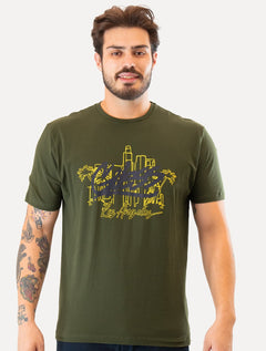 Camiseta Guess Masculina Los Angeles Skyscraper Verde Escuro