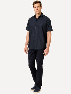 Camisa Dudalina Masculina Manga Curta Comfort Superfine Cotton Lisa Azul Marinho