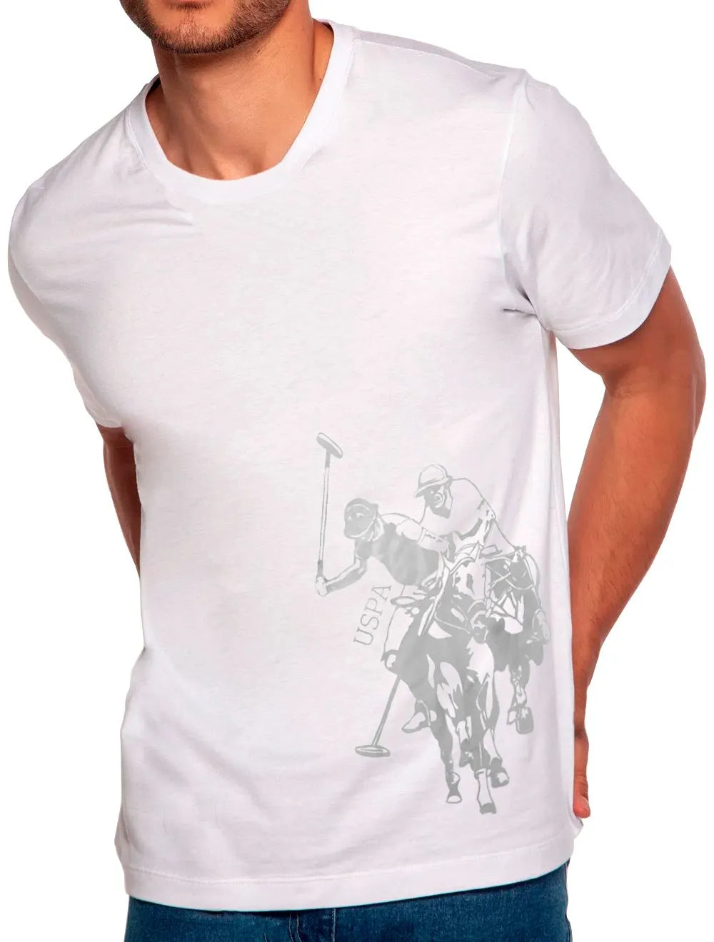 Camiseta U.S. Polo Assn Masculina Crewneck Side Graphic Branca