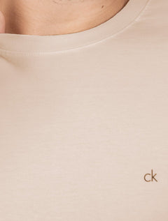 Camiseta Calvin Klein Masculina Meia Malha Basica CK Cáqui Claro