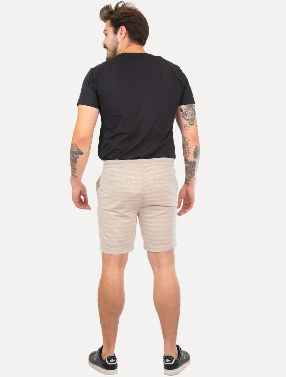 Bermuda Calvin Klein Jeans Masculina Linen Listras Off-White
