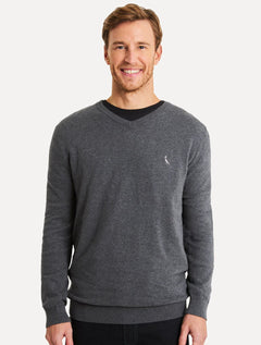 Suéter Reserva Masculino Tricot Basico Gola-V Cinza Mescla Escuro