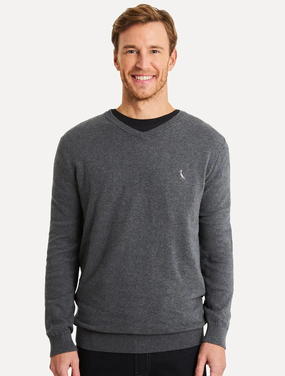 Suéter Reserva Masculino Tricot Basico Gola-V Cinza Mescla Escuro