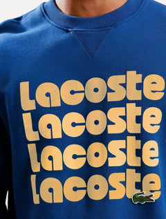Moletom Lacoste Masculino Crewneck Classic Fit Khaki Logo Azul