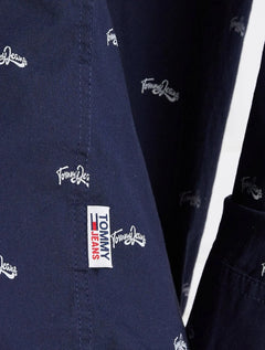 Camisa Tommy Jeans Regular College Pop Dobby Azul Marinho