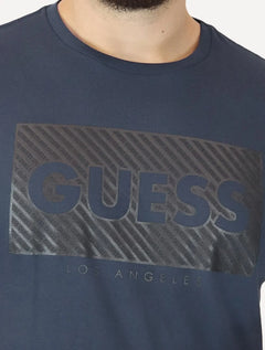 Camiseta Guess Masculina Los Angeles Logo Block Azul Marinho
