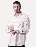 Camisa Dudalina Masculina Comfort Slub Cotton Xadrez Salmão Off-White