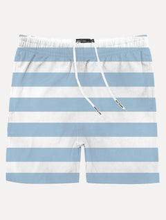 Short King & Joe Masculina Nylon Listrado Azul Claro