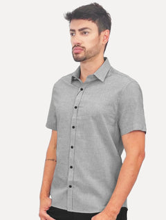 Camisa Calvin Klein Jeans Masculina Manga Curta Tela Algodão Cinza Mescla