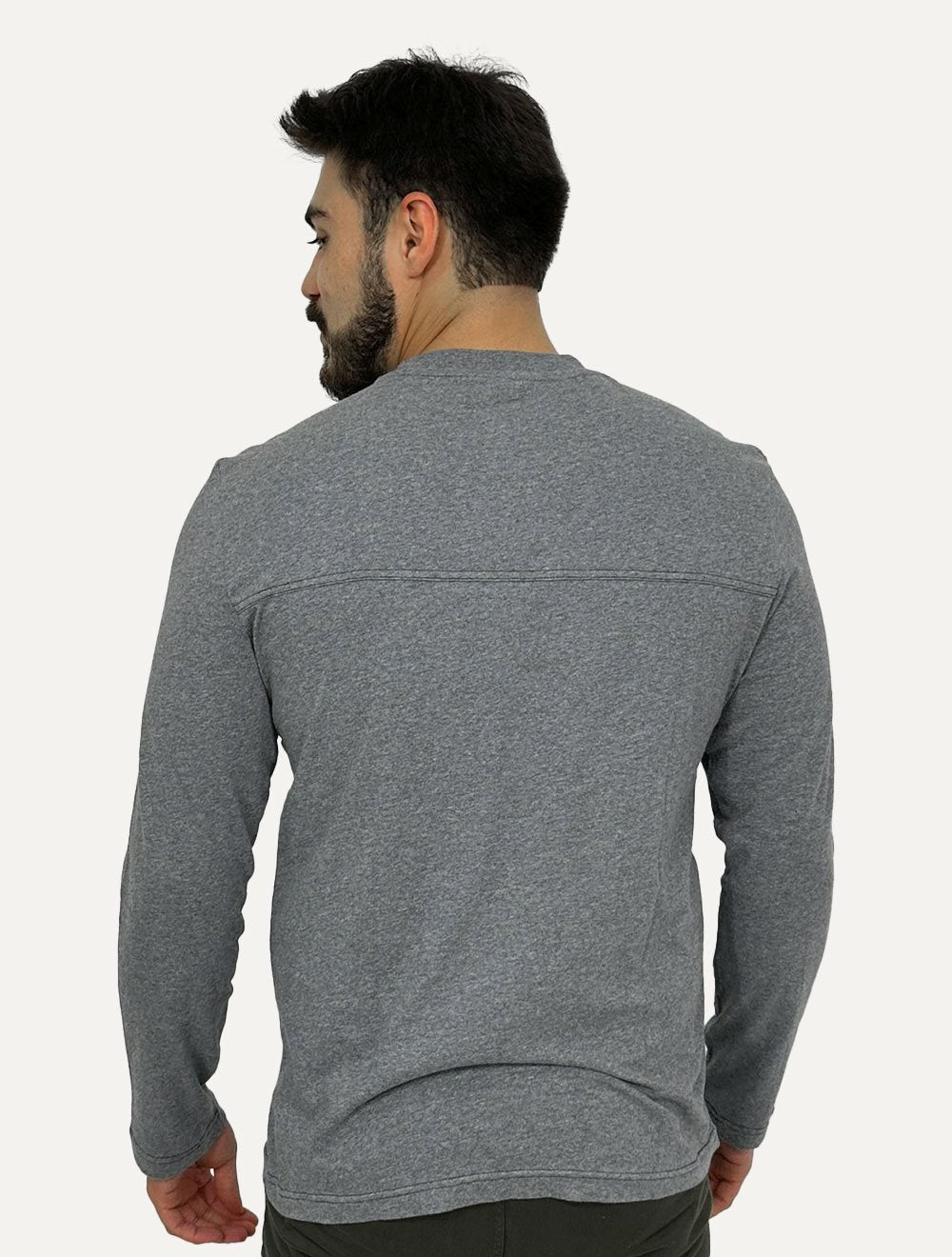 Blusa Calvin Klein Masculina Manga Longa Logo Bordado Cinza Escuro Mescla