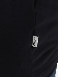 Camiseta Replay Masculina Slim Basic Crewneck Written Lateral Preta