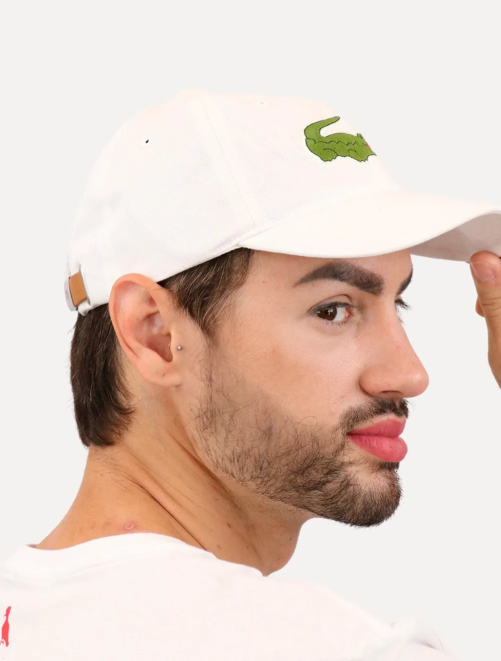 Boné Lacoste Gabardine Big Croco Branco