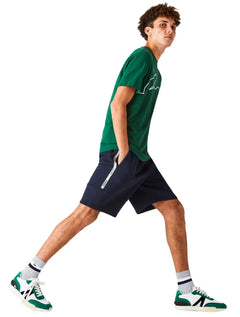 Bermuda Lacoste Masculina Moletom Fleece Signature Sash Azul Marinho