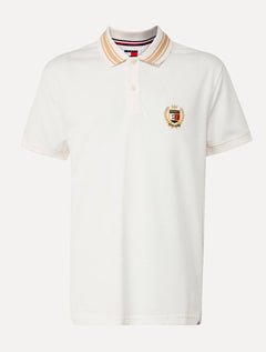 Polo Tommy Jeans Masculina Regular Piquet Varsity Logo Off White