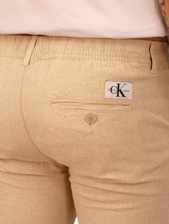 Calça Calvin Klein Jeans Masculina Linen Cáqui Mescla