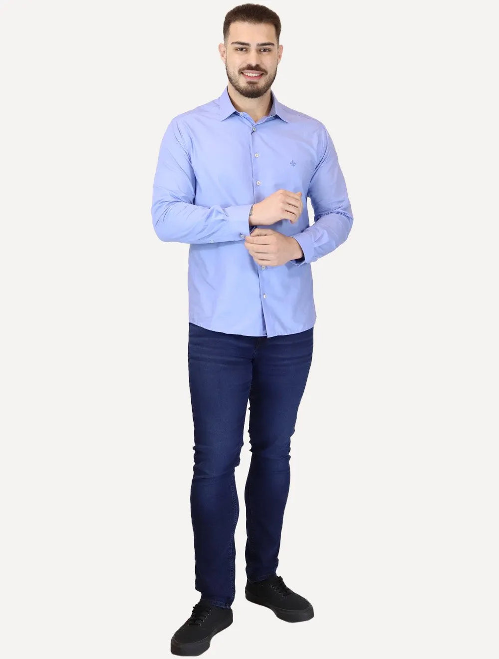 Camisa Dudalina Masculina Slim Superfine Cotton Light Lisa Azul Médio