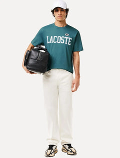 Camiseta Lacoste Masculina Jersey Print Logo Azul Turquesa