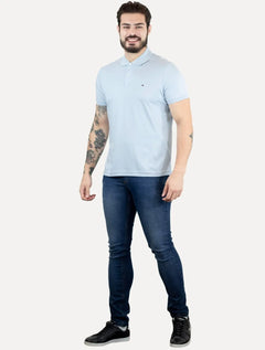 Polo Tommy Hilfiger Masculina Interlock Liquid Azul Claro