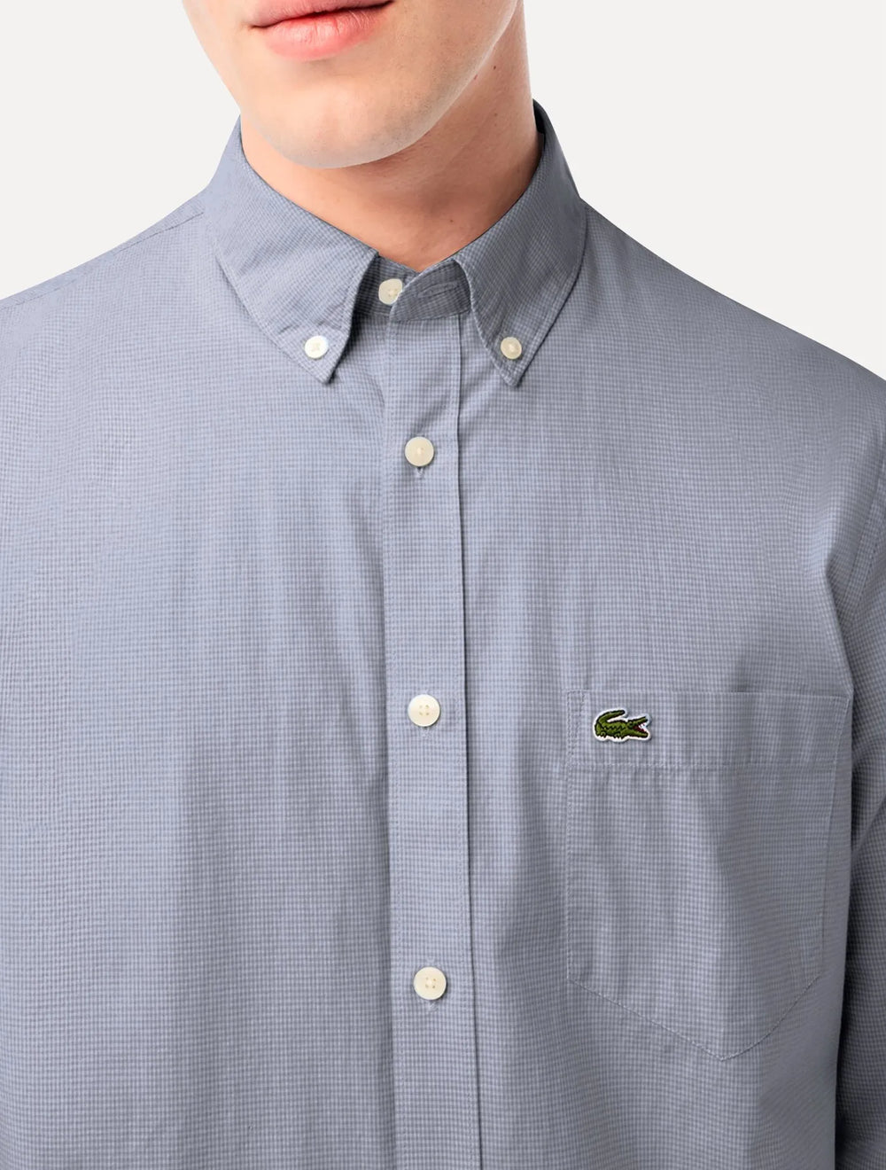 Camisa Lacoste Masculina Cotton Poplin Grid Branco/Azul