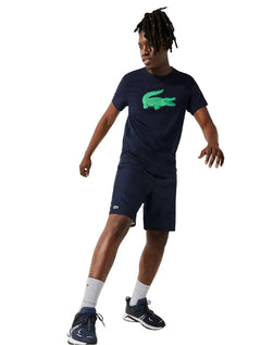Camiseta Lacoste Masculina Jersey Sport 3D Green Logo Azul Marinho