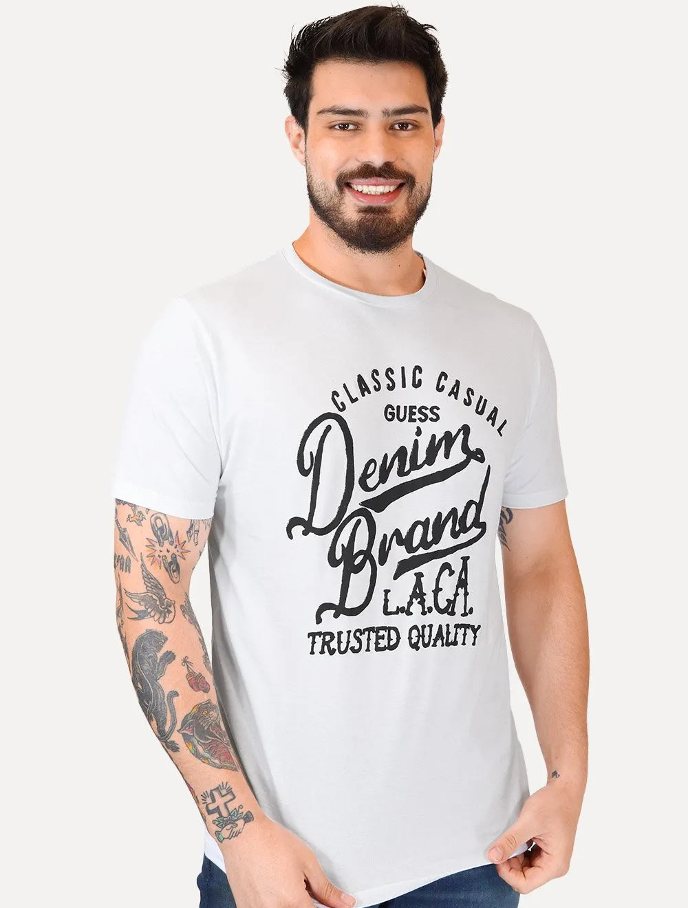 Camiseta Guess Masculina Denim Trusted Branca