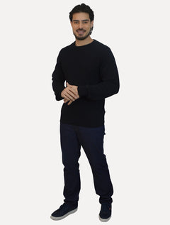 Suéter Dixen Masculino Tricot Gola Redonda Estonada Preto