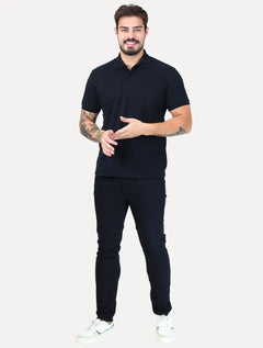 Polo King & Joe Masculina Premium Piquet Pima Slim Preta