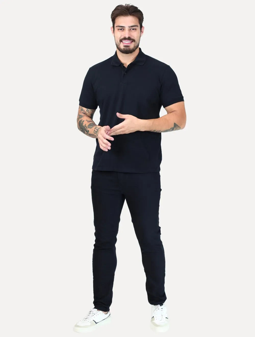 Polo King & Joe Masculina Premium Piquet Pima Slim Preta