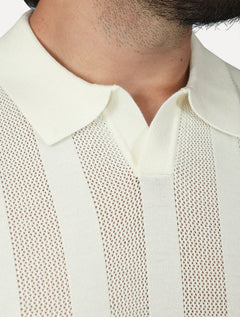 Polo Dixen Masculina Tricot Vertical Manga Curta Off-White