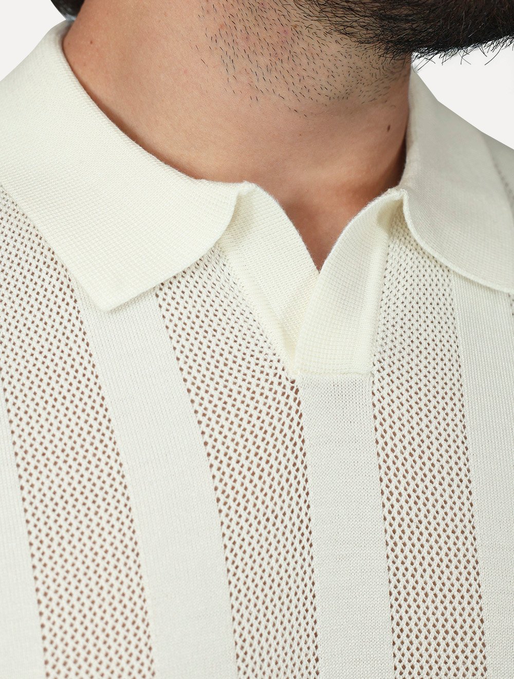Polo Dixen Masculina Tricot Vertical Manga Curta Off-White