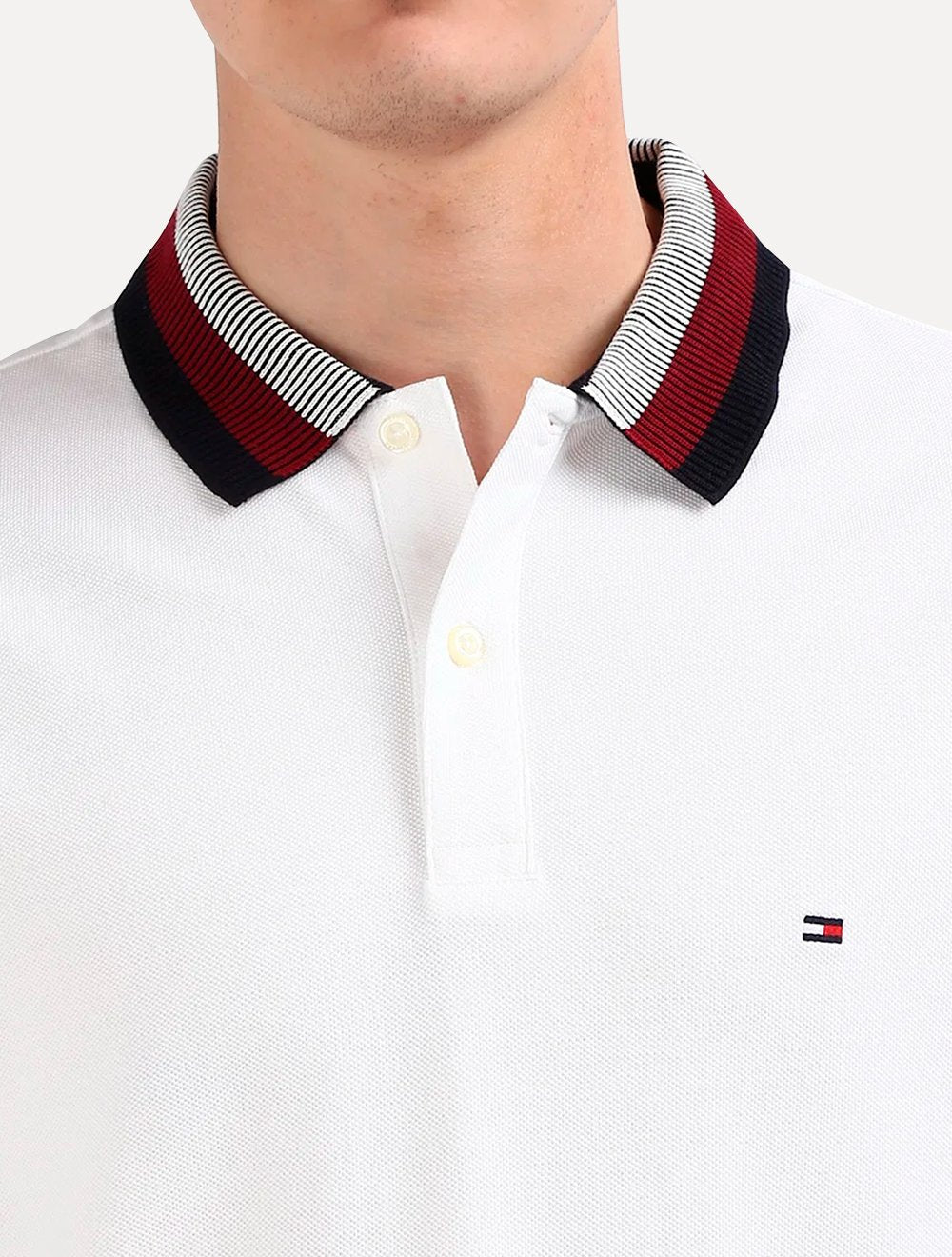 Polo Tommy Hilfiger Masculina Regular Two Tone Shade Collar Branca